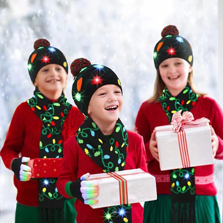 Conjunto de bufanda de sombrero de Navidad LED de acrílico al por mayor